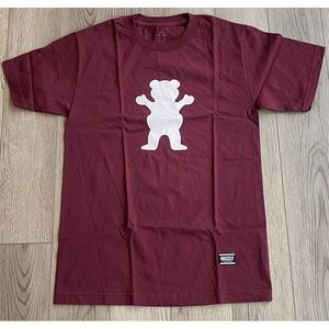 Grizzly Griptape T-Shirt OG Bear Burgundy White‎ Short Sleeve Tee Men Size Small